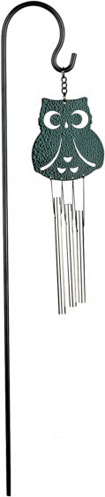 windgong Uil 45 cm staal groen/zilver 3-delig