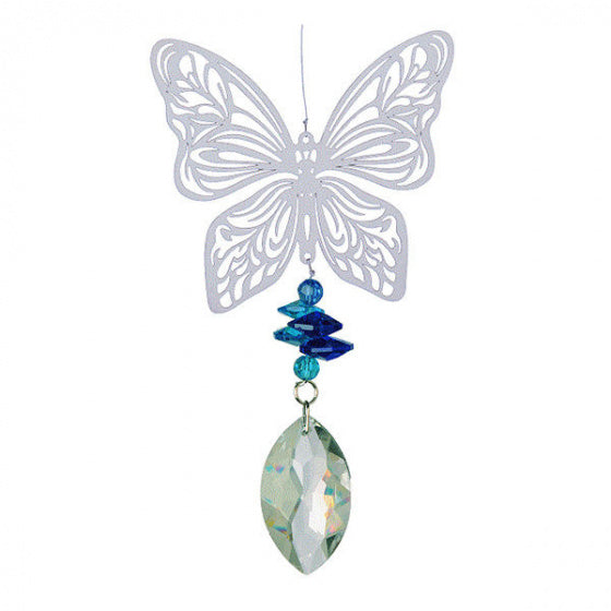 windspinner Magic Vlinder 40 cm glas zilver/blauw