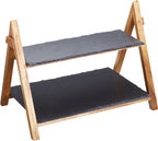 etagère 2-laags 40 x 25 x 30 cm leisteen/hout zwart/naturel