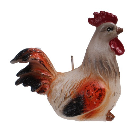 kaars haan 9 x 5 x 8,7 cm wax beige/rood/zwart
