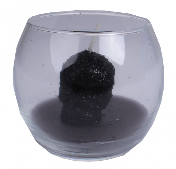kaars Halloween 7 x 8 cm glas/wax zwart