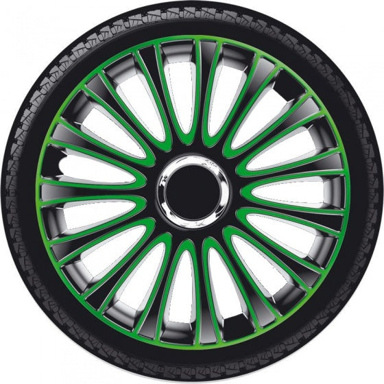 wieldoppen LeMans 15 inch ABS zwart/groen set van 4