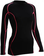 Compressieshirt dames lange mouw zwart/fuchsia maat M