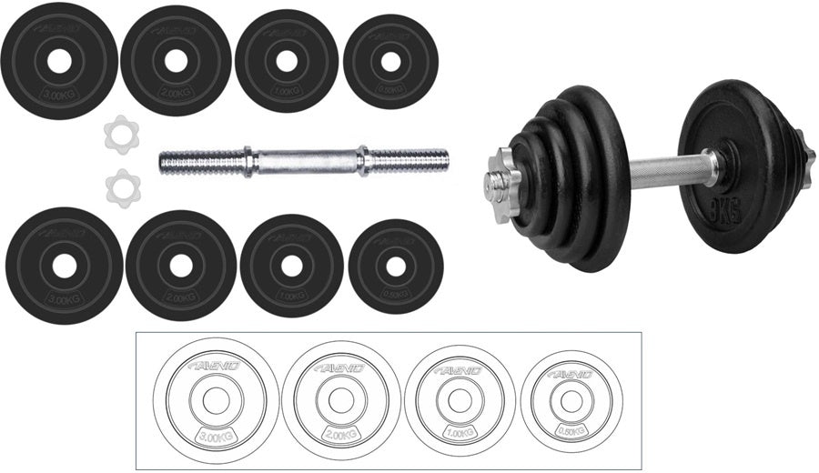 halterset 35 cm 15 kilo staal zwart/chroom 11-delig