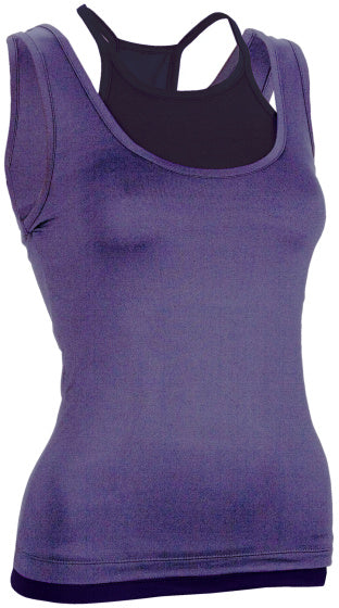 singlet Fitness dames polyester zwart/paars maat 44