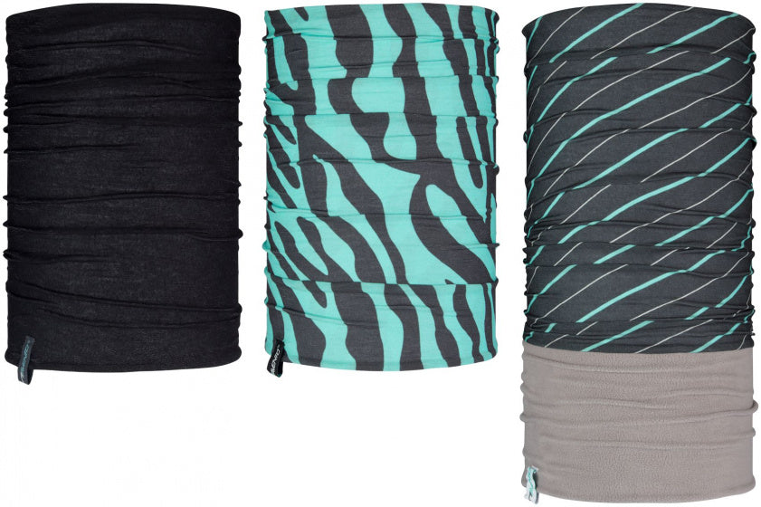 nekwarmer Active polyester/fleece blauw/zwart 3 stuks