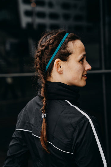 sporthaarband 46 cm spandex/siliconen zwart/turquoise