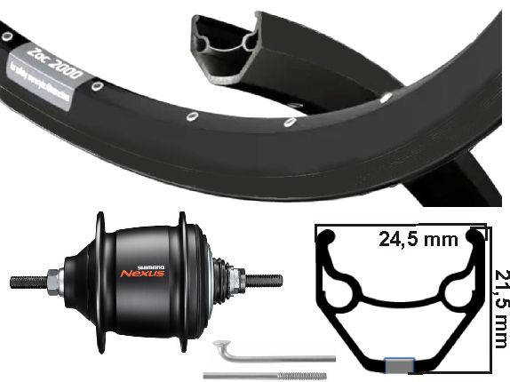 Kgs Achterwiel 28inch (622) zac2000 zw/zw spaak rvs nexus8 rb zwart