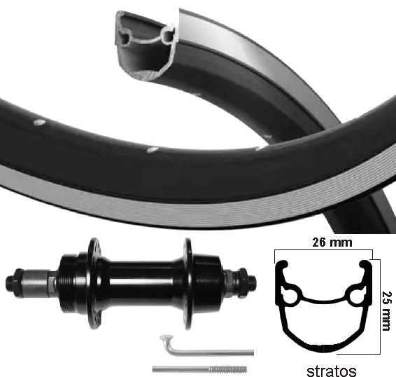 Kgs Achterwiel 28 inch (622) stratos zwart/zilver freewheel uitval