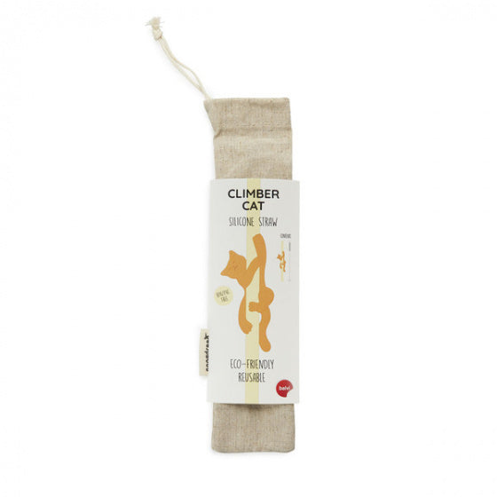 herbruikbaar rietje Climber Cat 21 x 2,9 cm siliconen geel