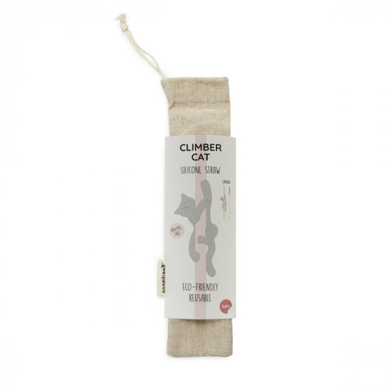 herbruikbaar rietje Climber Cat 21 x 2,9 cm siliconen roze