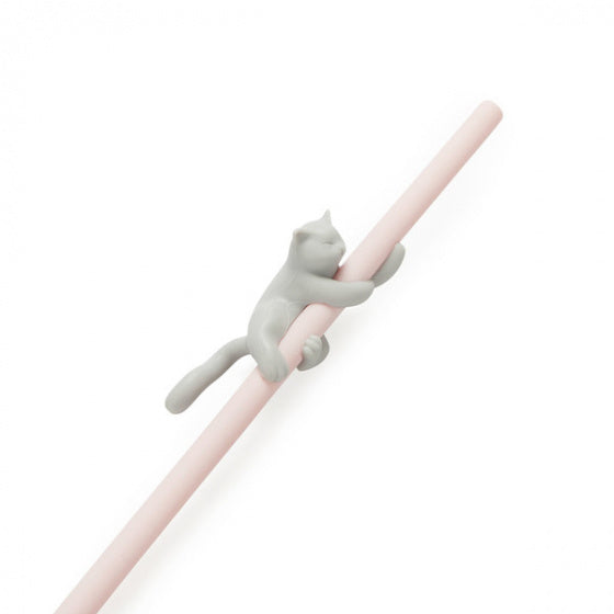 herbruikbaar rietje Climber Cat 21 x 2,9 cm siliconen roze
