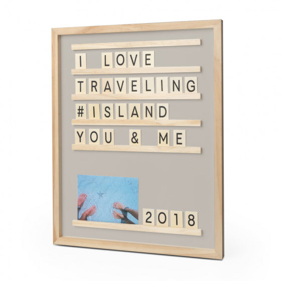 letterbord Memories 46 x 37 cm hout grijs 80-delig