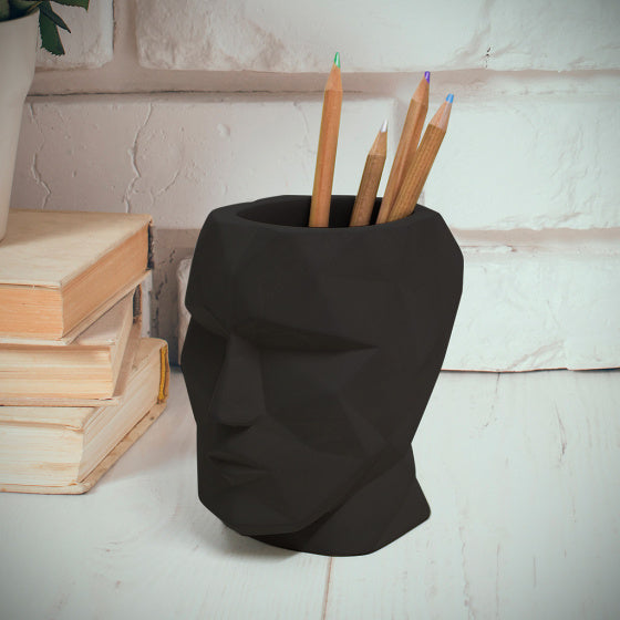 pennenbakje The Head 12 x 11,5 cm cement zwart