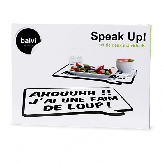 placemats Speak Up! FR 40 x 29 cm PP zwart/wit 2 stuks