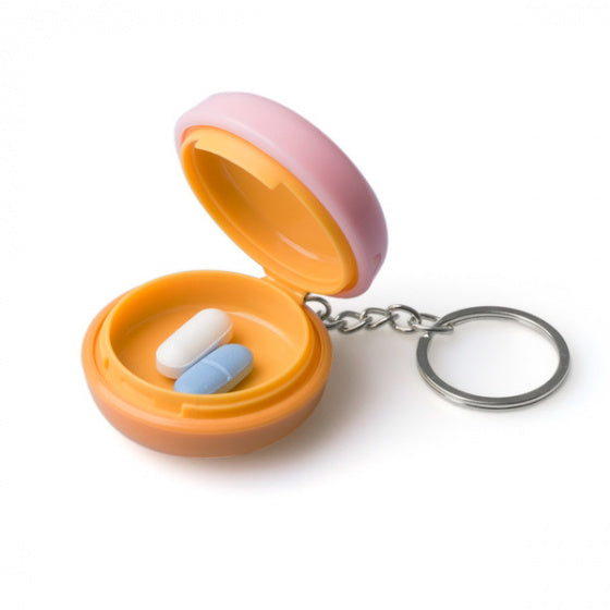 sleutelhanger-pillendoos Donut 4,8 cm ABS roze/oranje