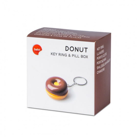 sleutelhanger-pillendoos Donut 4,8 cm ABS bruin