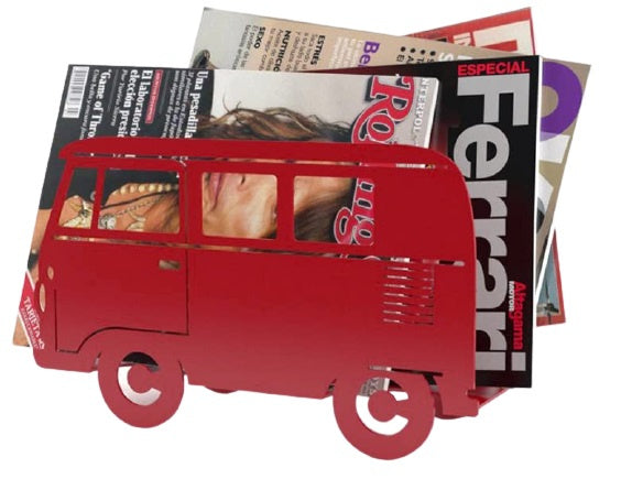 tijdschriftenrek Busje 24 x 40 cm staal rood