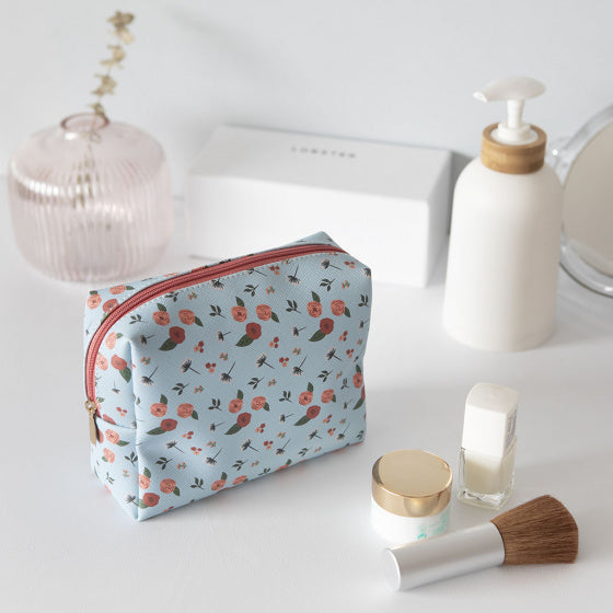 toilettas Bloem dames 12 x 16 x 6 cm polyester blauw