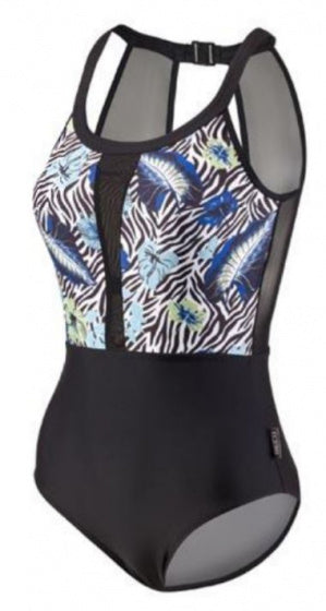 badpak C-cup polyamide dames zwart/blauw maat 36