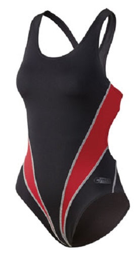 badpak Competition dames polyester zwart/rood maat 44