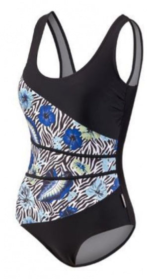 badpak D-cup dames polyamide zwart/blauw maat 38