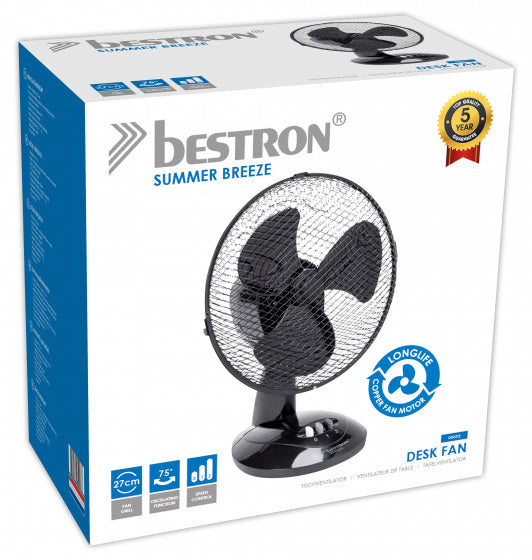 tafelventilator 27 cm 2 standen 75° rotatie 30W zwart