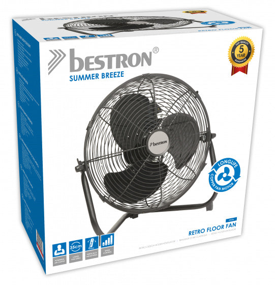 vloerventilator Retro 35 cm 3 standen 55W zwart
