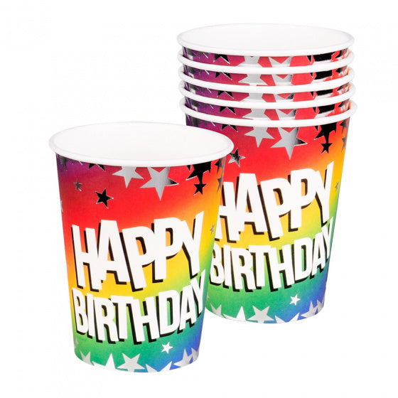 feestbekers Happy Birthday 250 ml papier 6 stuks