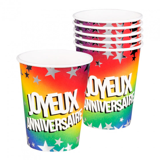 feestbekers Joyeux Anniversaire 250 ml papier 6 stuks