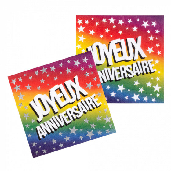 servetten Joyeux Anniversaire 33 cm papier 12 stuks