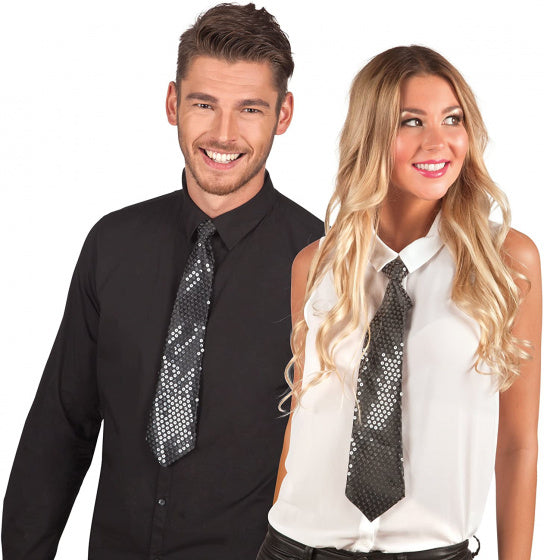 stropdas glitter unisex 40 cm polyester zwart