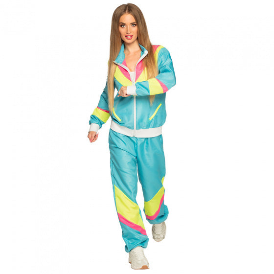 trainingspak Retro Babe dames polyester blauw/geel maat L