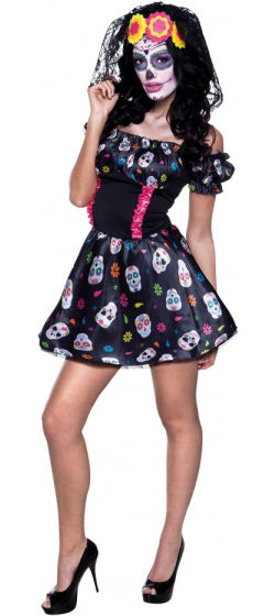 verkleedkostuum Mrs. Day of the Dead zwart maat 40/42