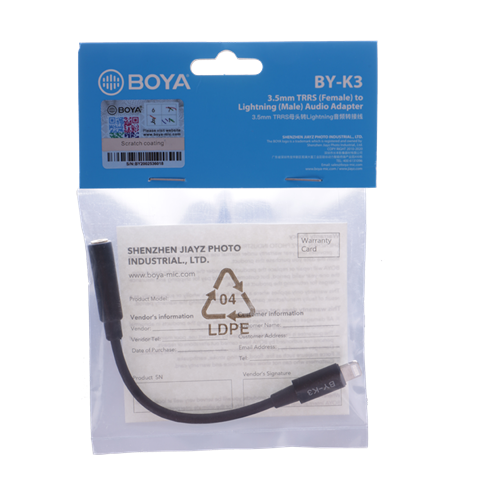 Boya Universele Adapter BY-K3 3,5mm TRRS naar Lightning