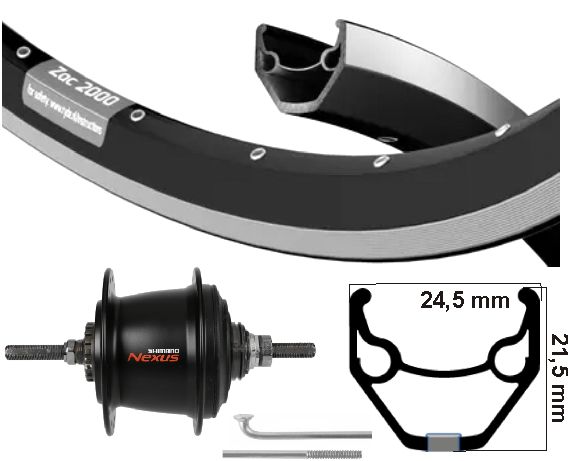 Kgs Achterwiel 28 inch zac 2000 zwart zilver nexus 7 rollerbrake