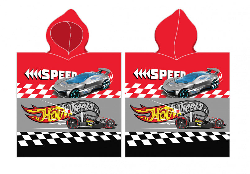 badponcho Hot Wheels 50 x 115 cm katoen rood/zwart