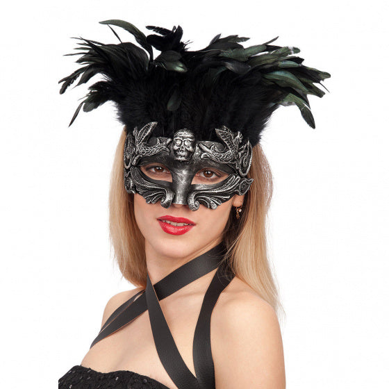 masker Rococo dames veren/polyester grijs