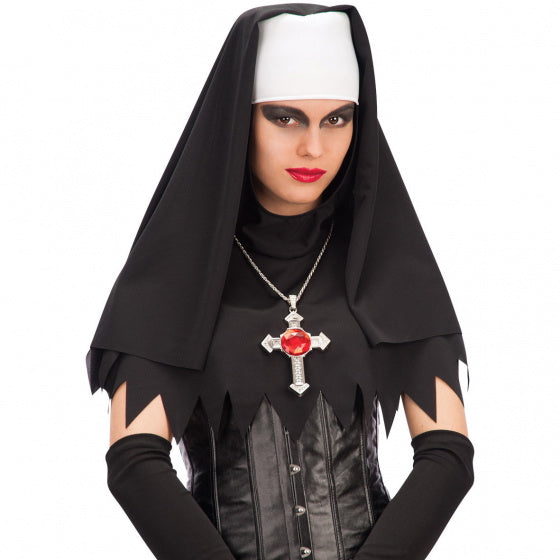 sluier Nun dames 45 cm polyester zwart/wit