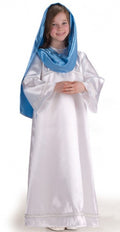 verkleedkostuum Maria junior satijn wit maat 110