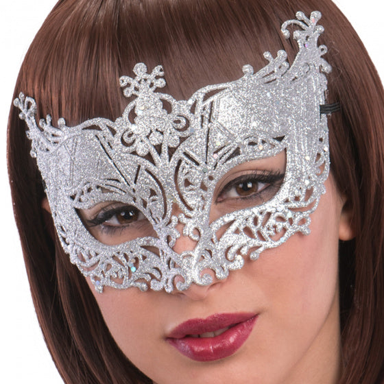 verkleedmasker glitters dames zilver one-size