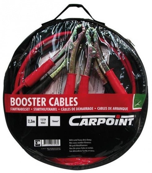 Carpoint startkabelset – voor 12 24 volt - kleur gecodeerde kabels – voor benzinemotoren tot 5500cc – voor dieselmotoren tot 3000cc – met geïsoleerde handgreep – kabellengte 2.5 meter