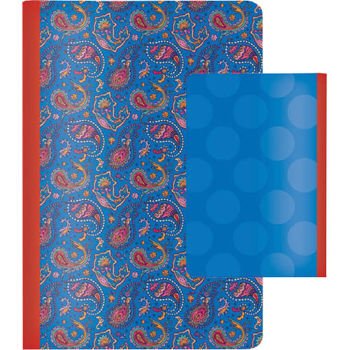 schrift A5 paisley/stippen karton/papier blauw/rood