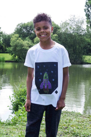 t-shirt Krijtbord junior katoen wit 3-4 jaar