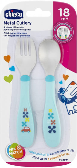 bestek Mijn Eerste Bestek 20 cm RVS blauw 2-delig