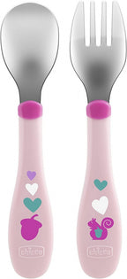 bestek Mijn Eerste Metalen Bestek 20 cm RVS roze 2-delig