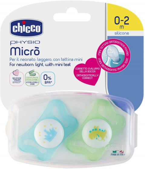 fopspeen dino/kroonPhysio Micro blauw/groen 2 stuks
