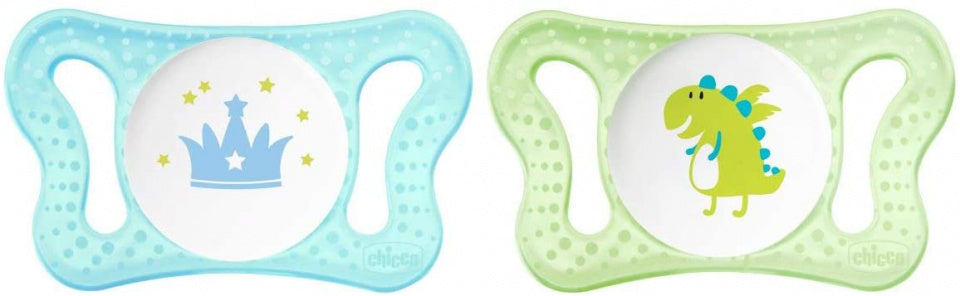 fopspeen dino/kroonPhysio Micro blauw/groen 2 stuks