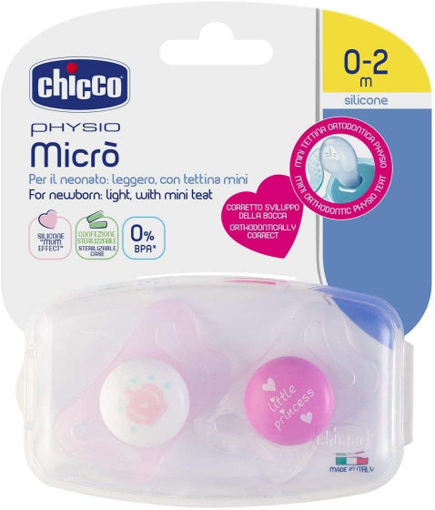 fopspeen kroon/prinses Physio Micro roze/wit 2 stuks