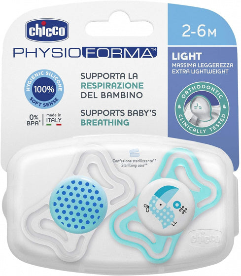 fopspeen Physio Light jongens siliconen blauw/wit 2 stuks